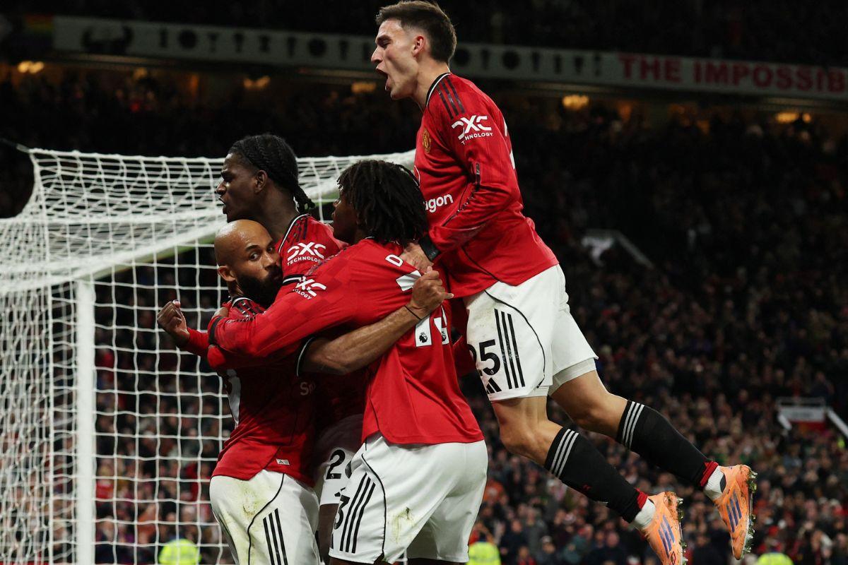 Manchester United's Bryan Mbeumo celebrates scoring their fourth goal against Brighton & Hove Albion at Old Trafford, Manchester, Britain