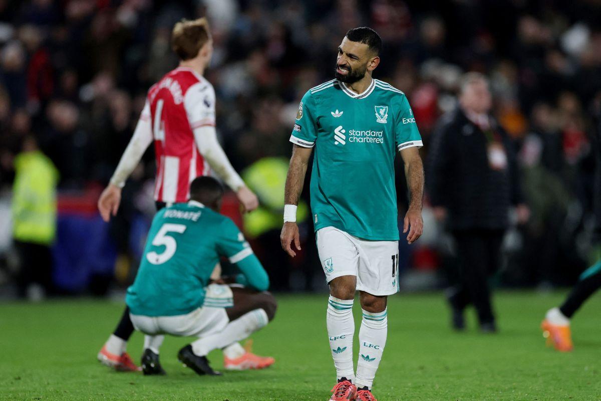 Liverpool's Mohamed Salah looks dejected after the match against Brentford at GTech Community Stadium, London, Britain