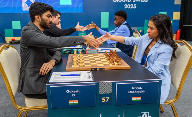 D Gukesh in action against Divya Deshmukh D Gukesh in action against Divya Deshmukh