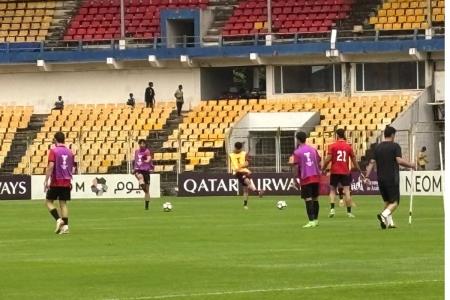 Al Zawraa players at a practice session on Tuesday