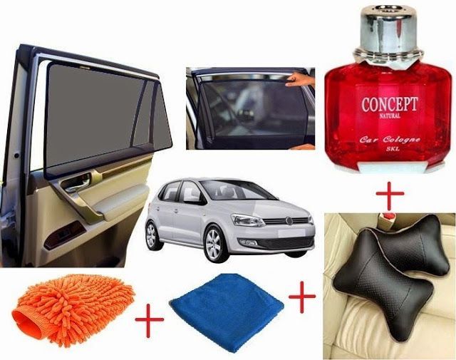 Magnetic Sun Shades For Volkswagen Polo (4 Pcs.) + Microfiber Clothes + Microfiber Gloves + Neckrest + Concept Car Perfume
