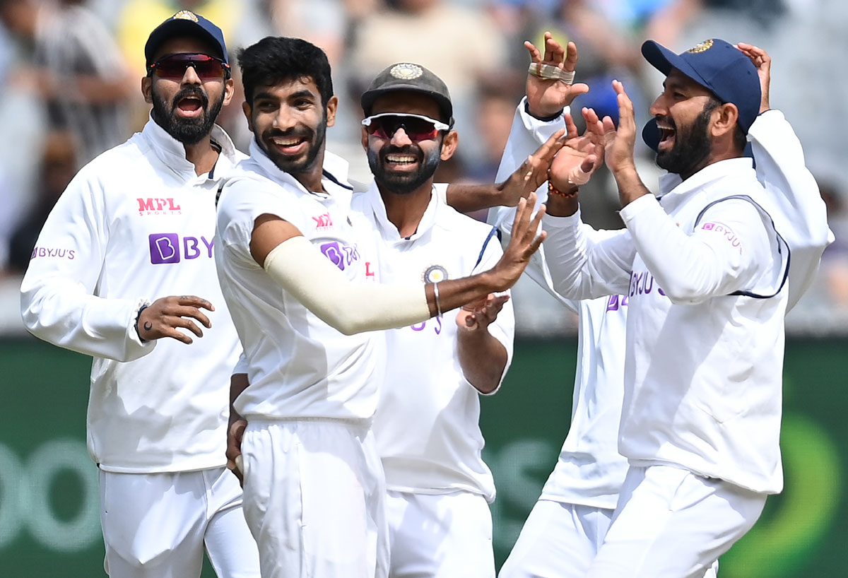 India pacer Jasprit Bumrah celebrates after dismissing Australia's Steve Smith on Day 3 of the second Test,  at the Melbourne Cricket Ground, on Monday.